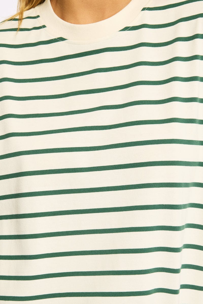 Green Stripe Oversized Tee Short Sleeve for Ally Fashion