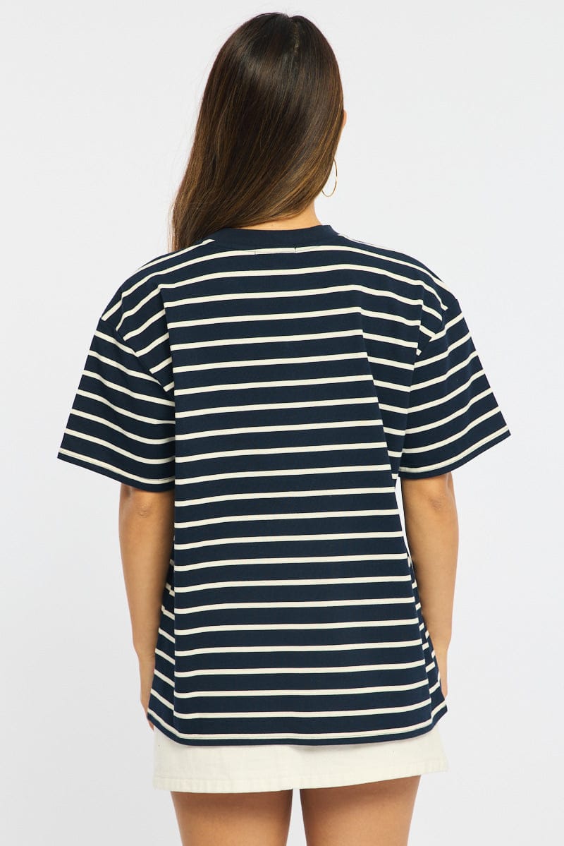 Blue Stripe Oversized Tee Short Sleeve for Ally Fashion