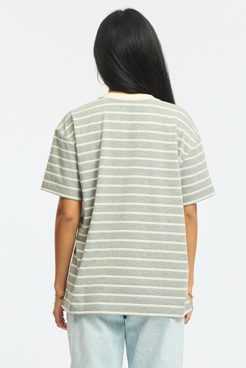 Grey Stripe Oversized Tee Short Sleeve for Ally Fashion