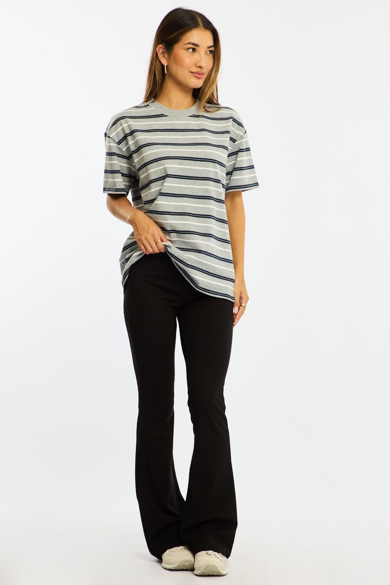 Grey Stripe Short Sleeve Oversized Stripe Tshirt for Ally Fashion