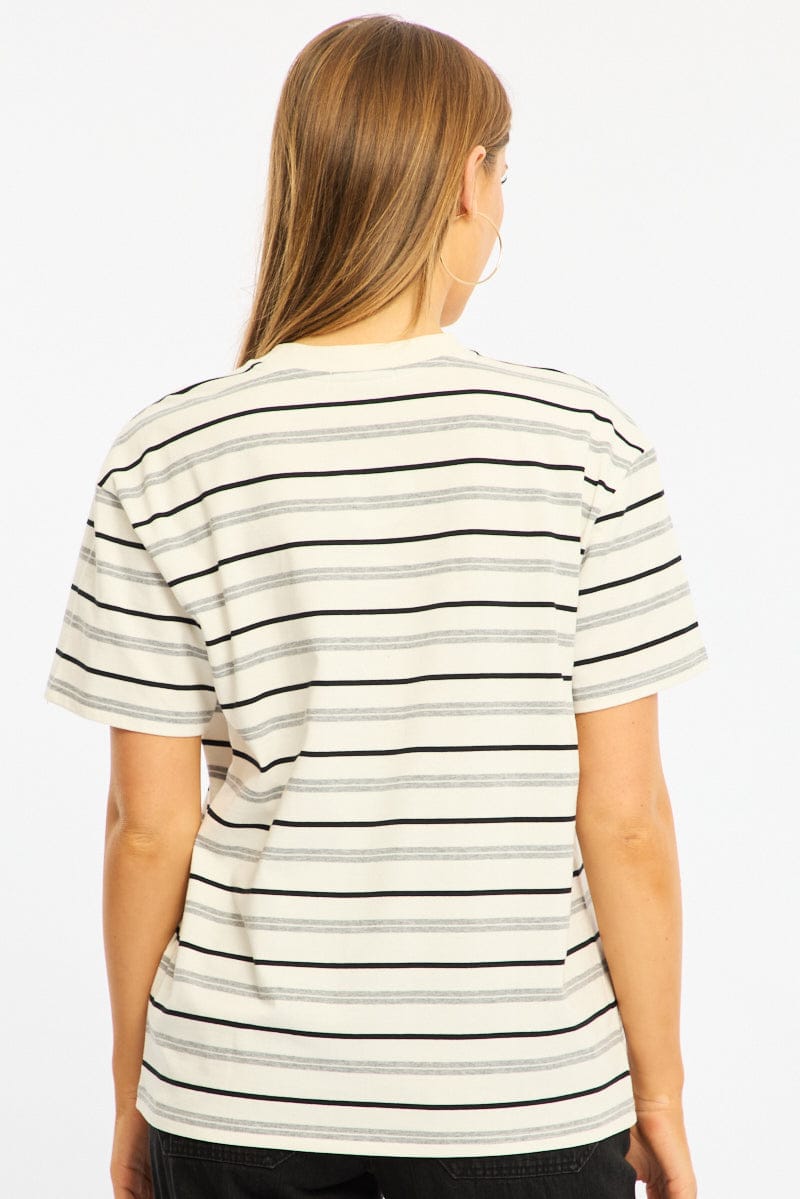 White Stripe Short Sleeve Oversized Stripe Tshirt for Ally Fashion