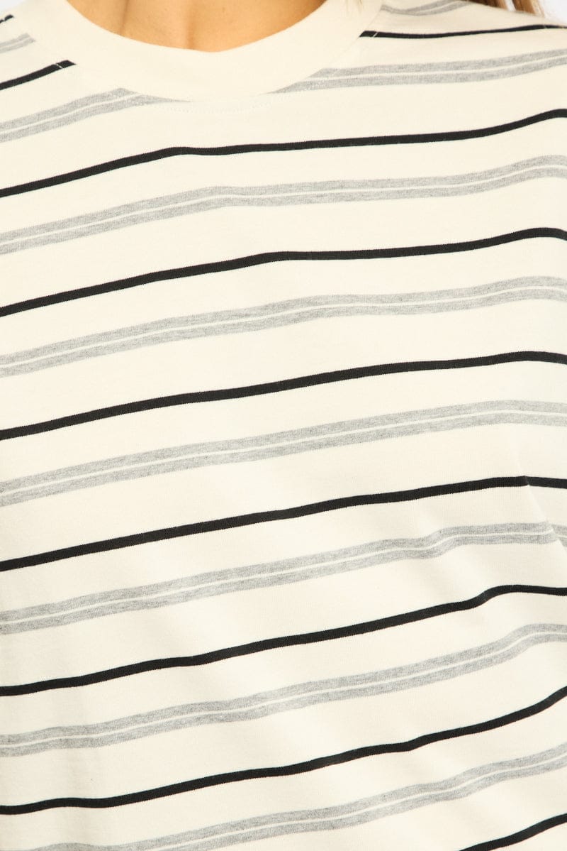 White Stripe Short Sleeve Oversized Stripe Tshirt for Ally Fashion