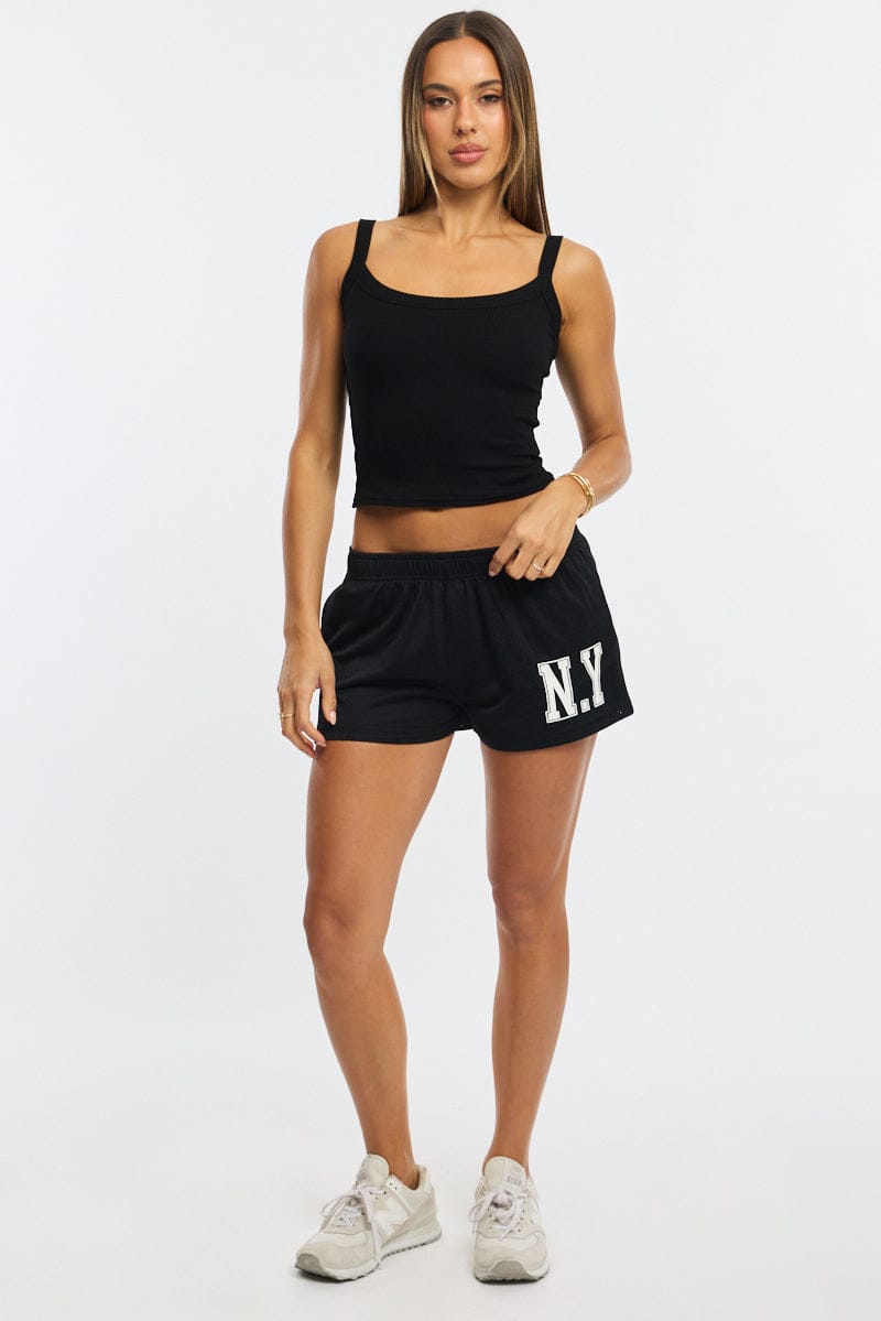 Black Singlet Scoop Neck Rib for Ally Fashion