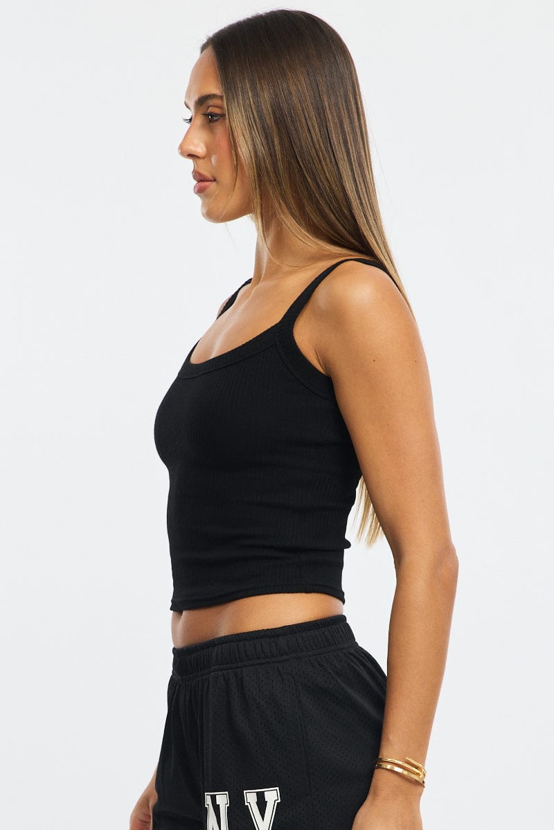 Black Singlet Scoop Neck Rib for Ally Fashion