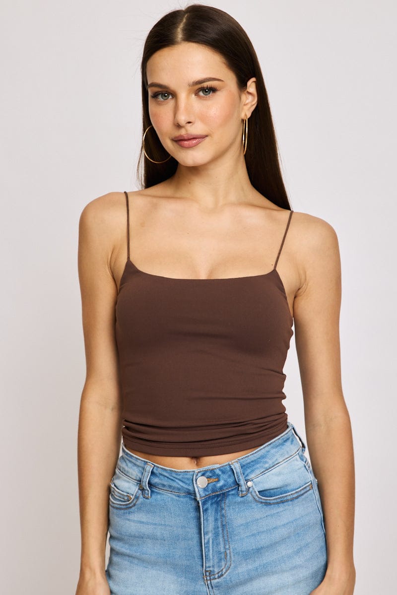 Brown Supersoft Singlet Double Layer for Ally Fashion