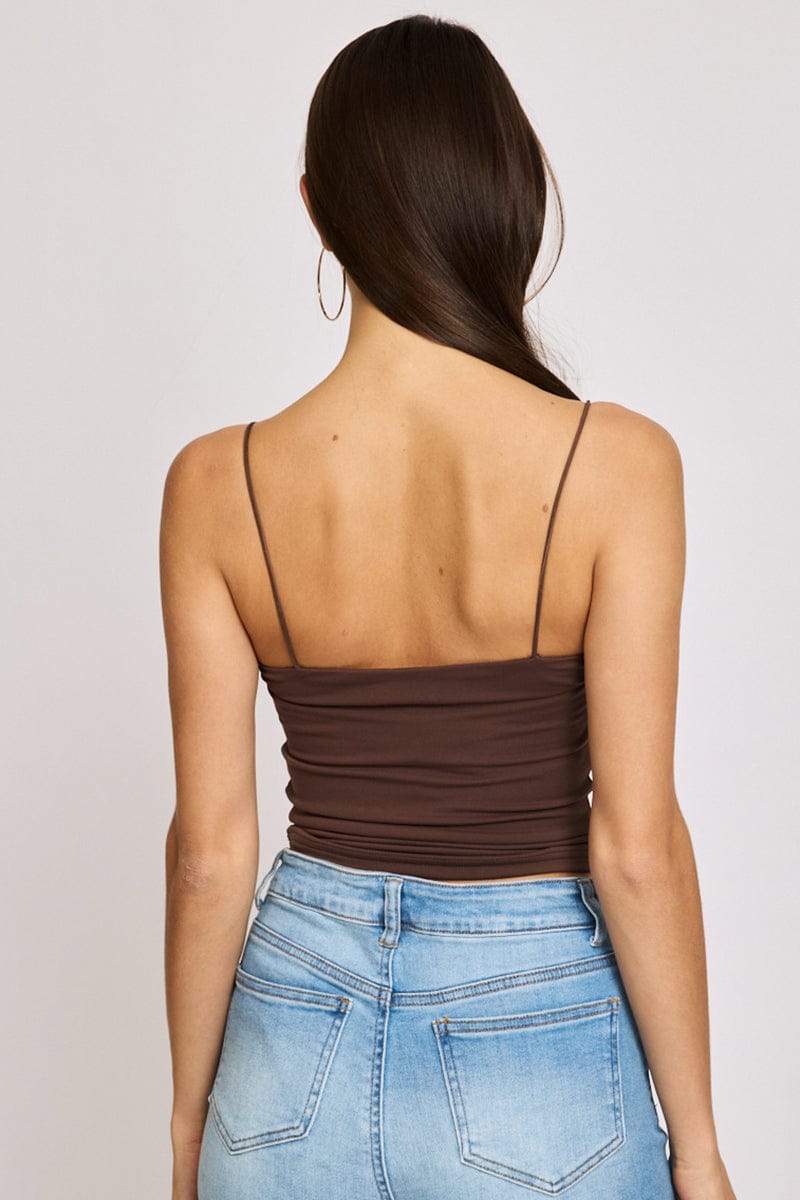 Brown Supersoft Singlet Double Layer for Ally Fashion