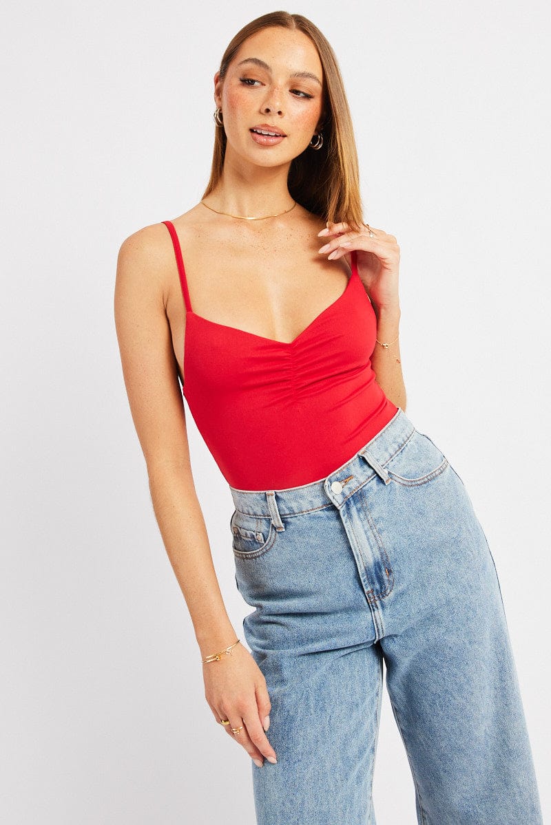 Red Bodysuit Sleeveless Supersoft for Ally Fashion