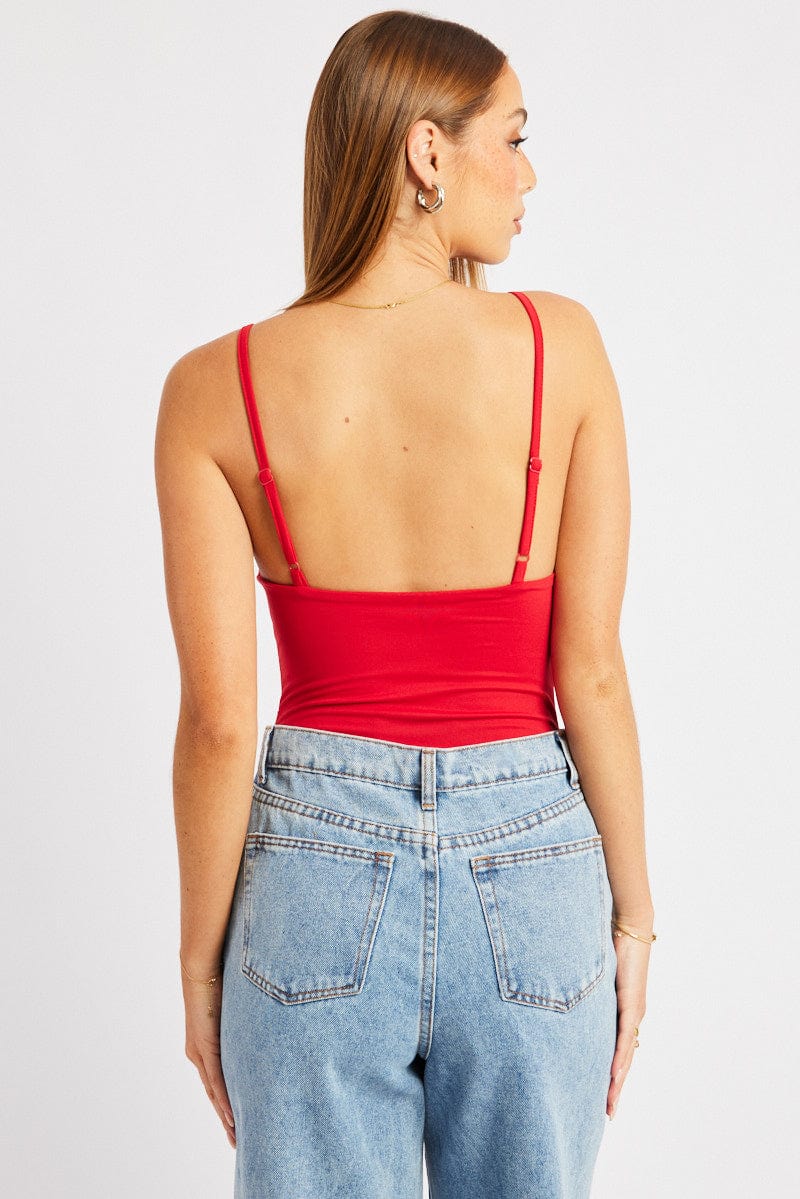 Red Bodysuit Sleeveless Supersoft for Ally Fashion