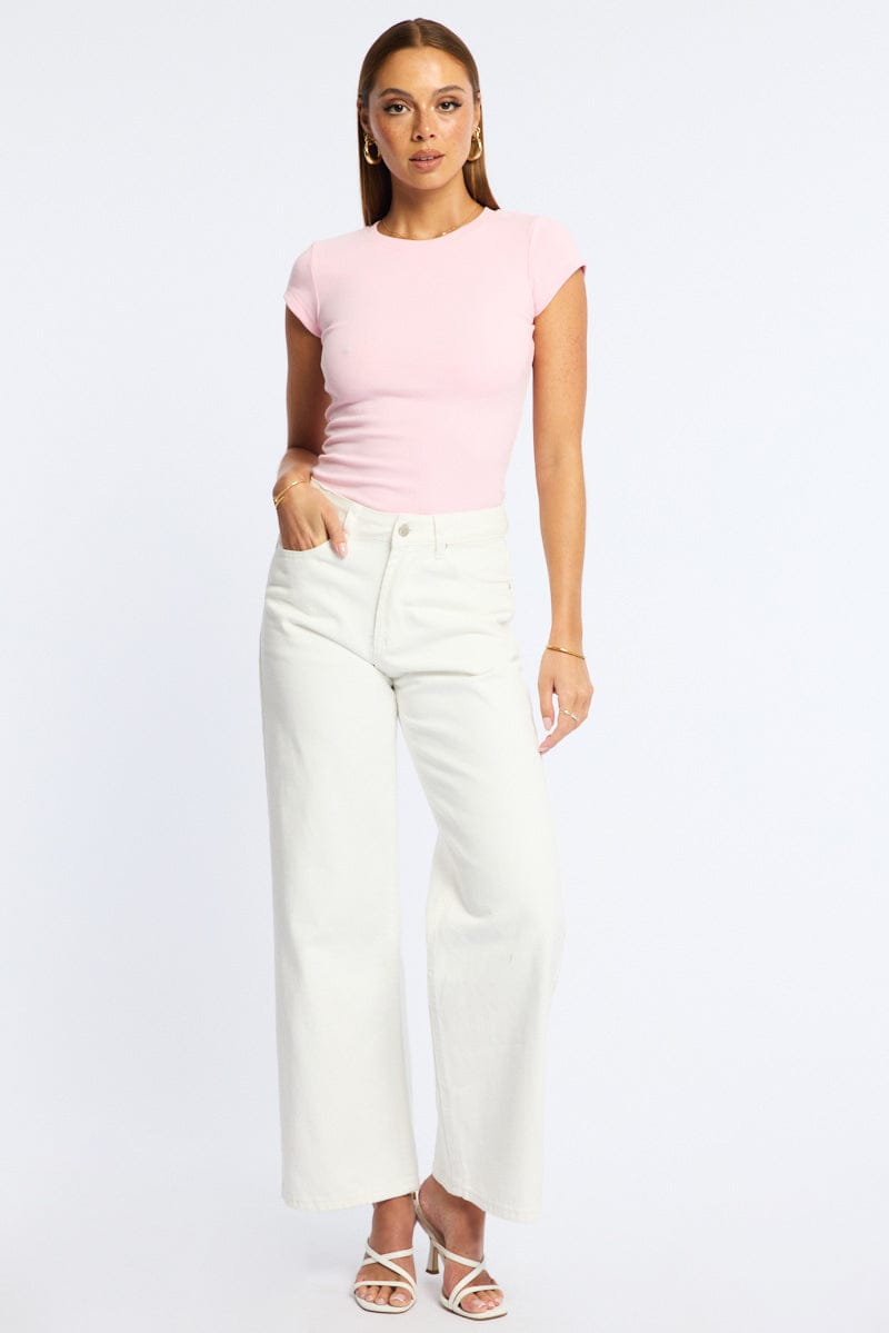 Pink T-shirt - Short Sleeve - Slim Fit - Stretch for Ally Fashion