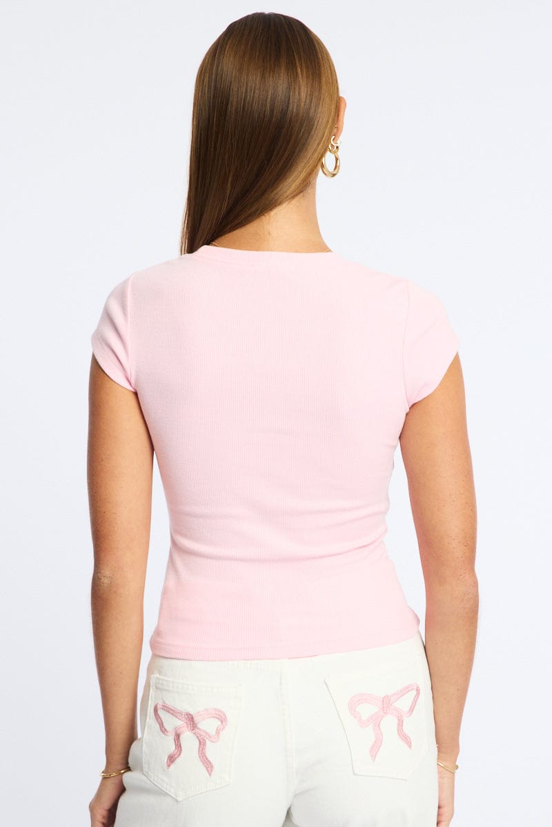Pink T-shirt - Short Sleeve - Slim Fit - Stretch for Ally Fashion