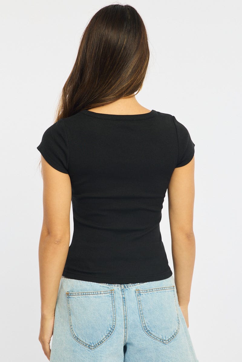 Black T-shirt - Short Sleeve - Slim Fit - Scoop Neck - S for Ally Fashion