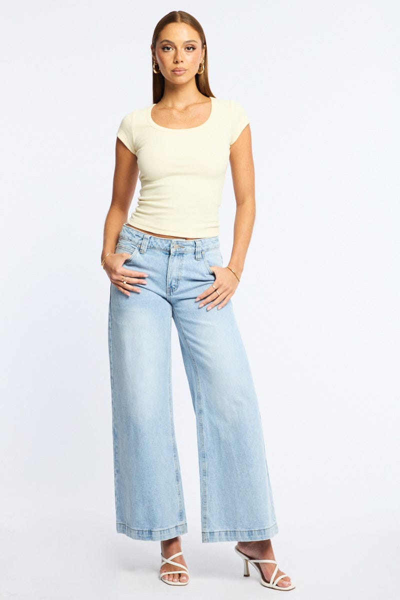 Yellow T-shirt - Short Sleeve - Slim Fit - Scoop Neck - S for Ally Fashion