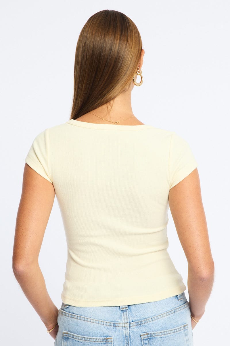 Yellow T-shirt - Short Sleeve - Slim Fit - Scoop Neck - S for Ally Fashion