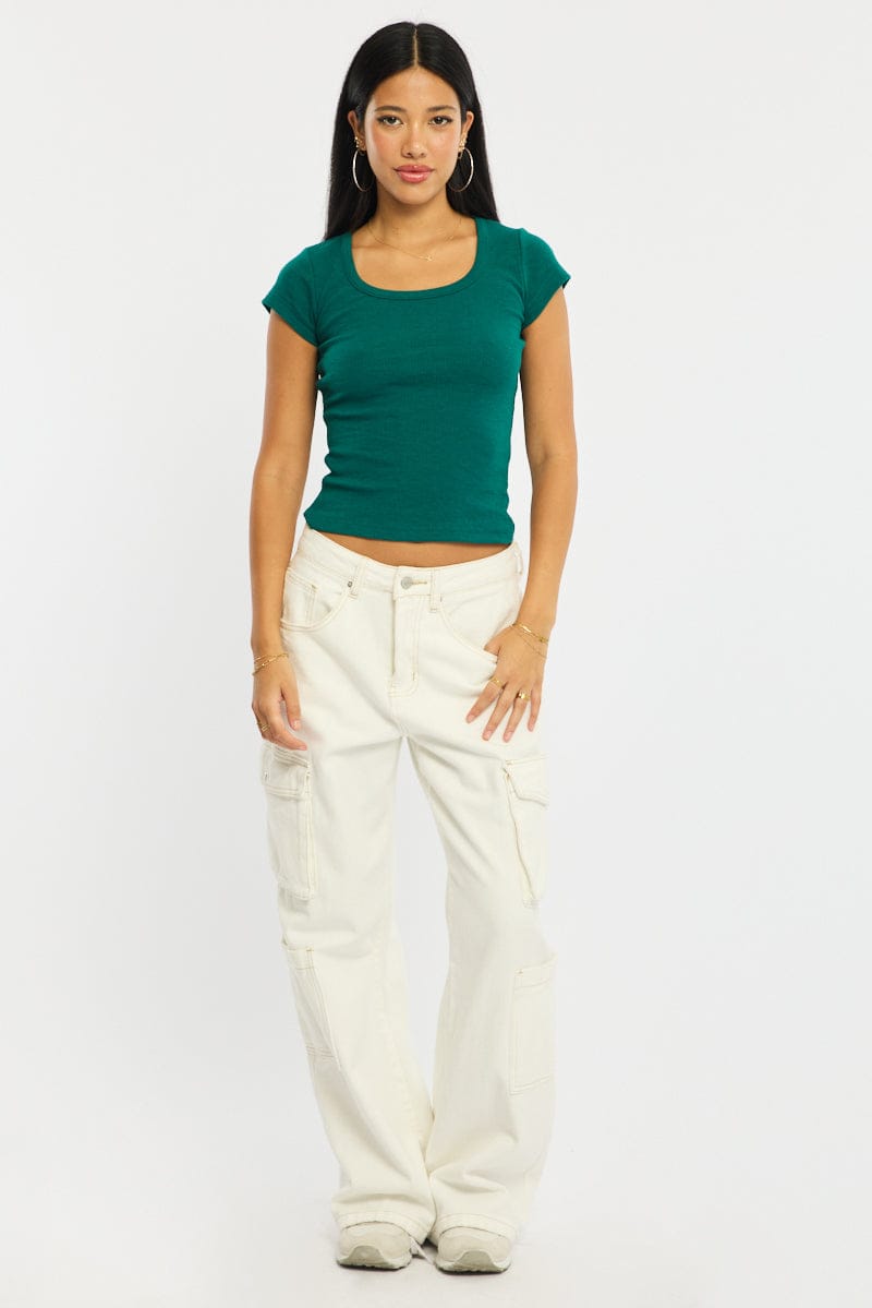 Green T-shirt - Short Sleeve - Slim Fit - Scoop Neck - S for Ally Fashion