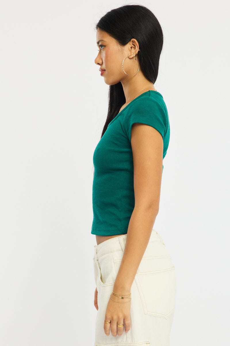 Green T-shirt - Short Sleeve - Slim Fit - Scoop Neck - S for Ally Fashion