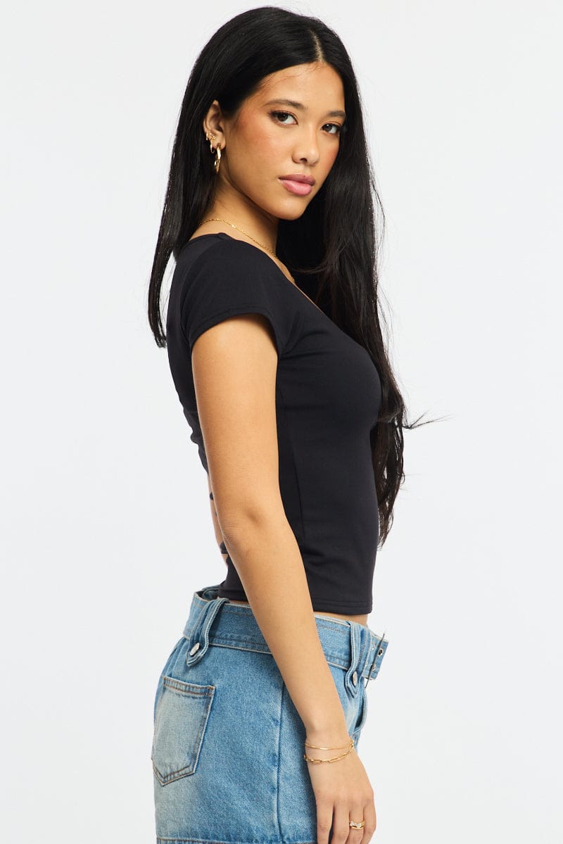 Black Supersoft Top Square Neck Short Sleeve for Ally Fashion