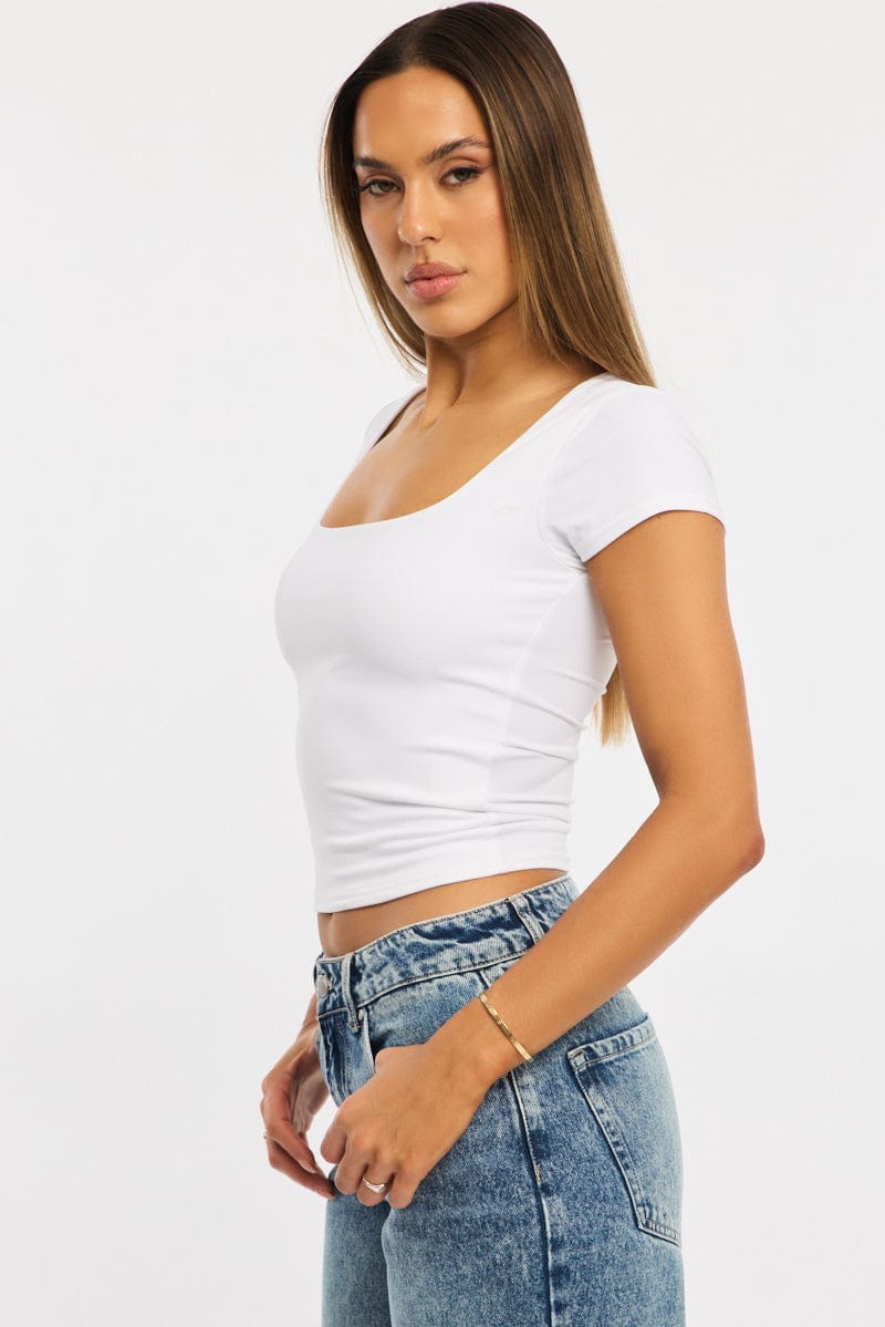 White Supersoft Top Square Neck Short Sleeve for Ally Fashion