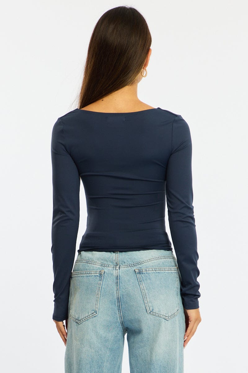 Blue Supersoft Top Square Neck Long Sleeve for Ally Fashion