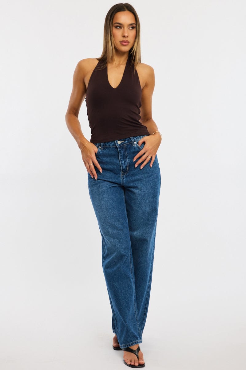 Brown Supersoft Halter Neck Top for Ally Fashion