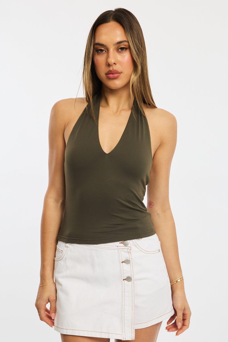 Green Supersoft Halter Neck Top for Ally Fashion