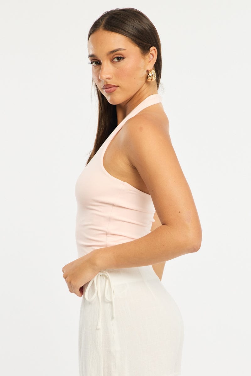 Pink Supersoft Halter Neck Top for Ally Fashion