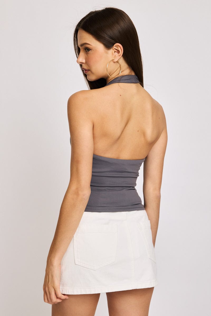 Grey Supersoft Halter Neck Top for Ally Fashion