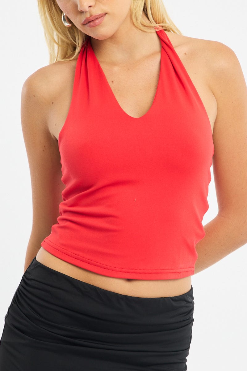Red Supersoft Halter Neck Top for Ally Fashion