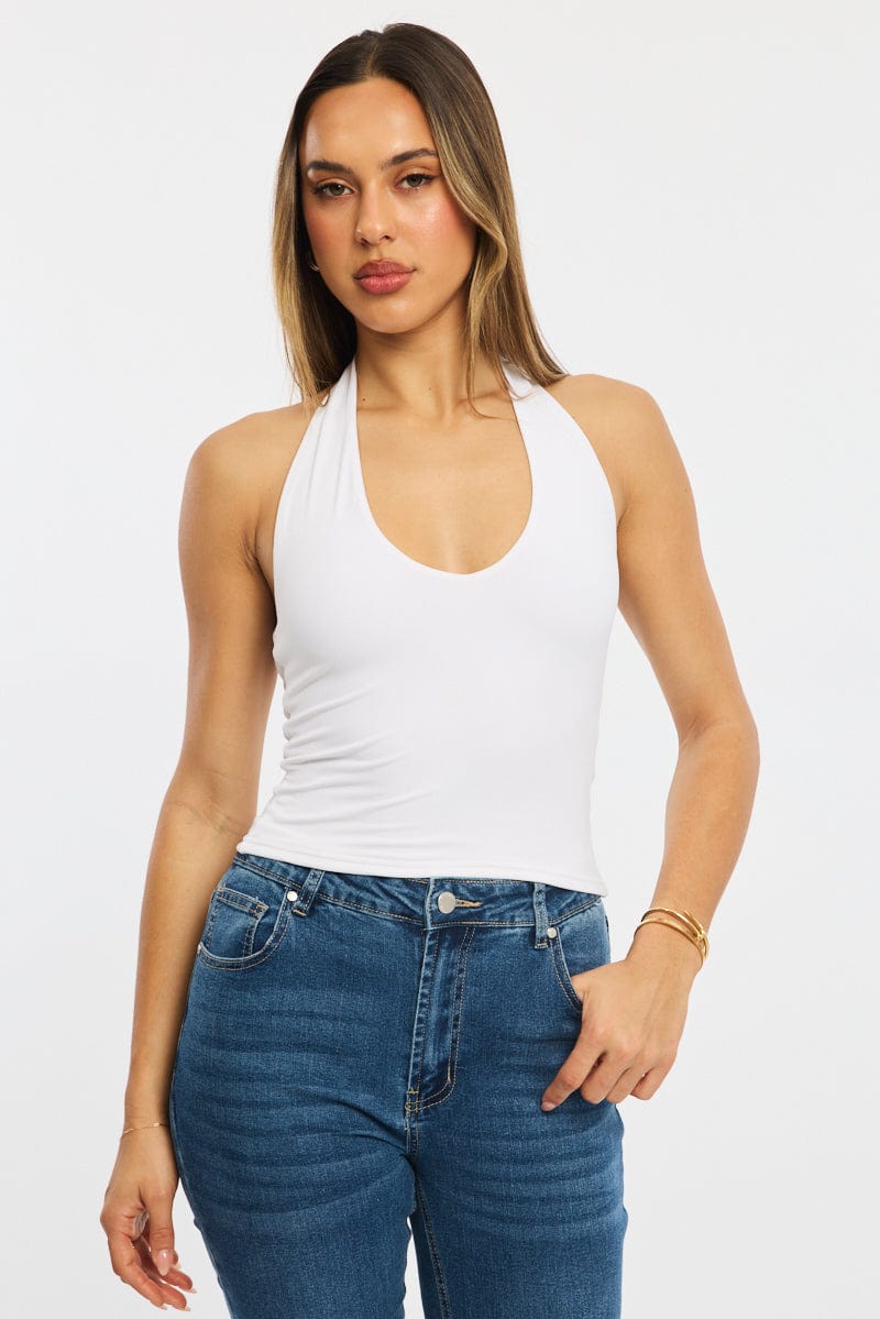 White Supersoft Halter Neck Top for Ally Fashion