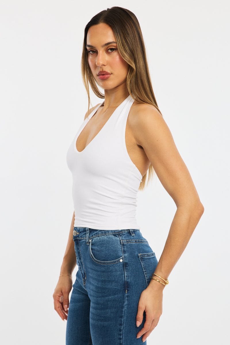 White Supersoft Halter Neck Top for Ally Fashion