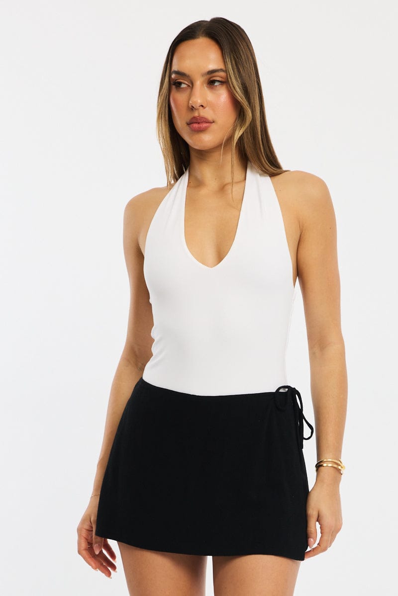 White Halter-Neck Bodysuit from Ally Fashion