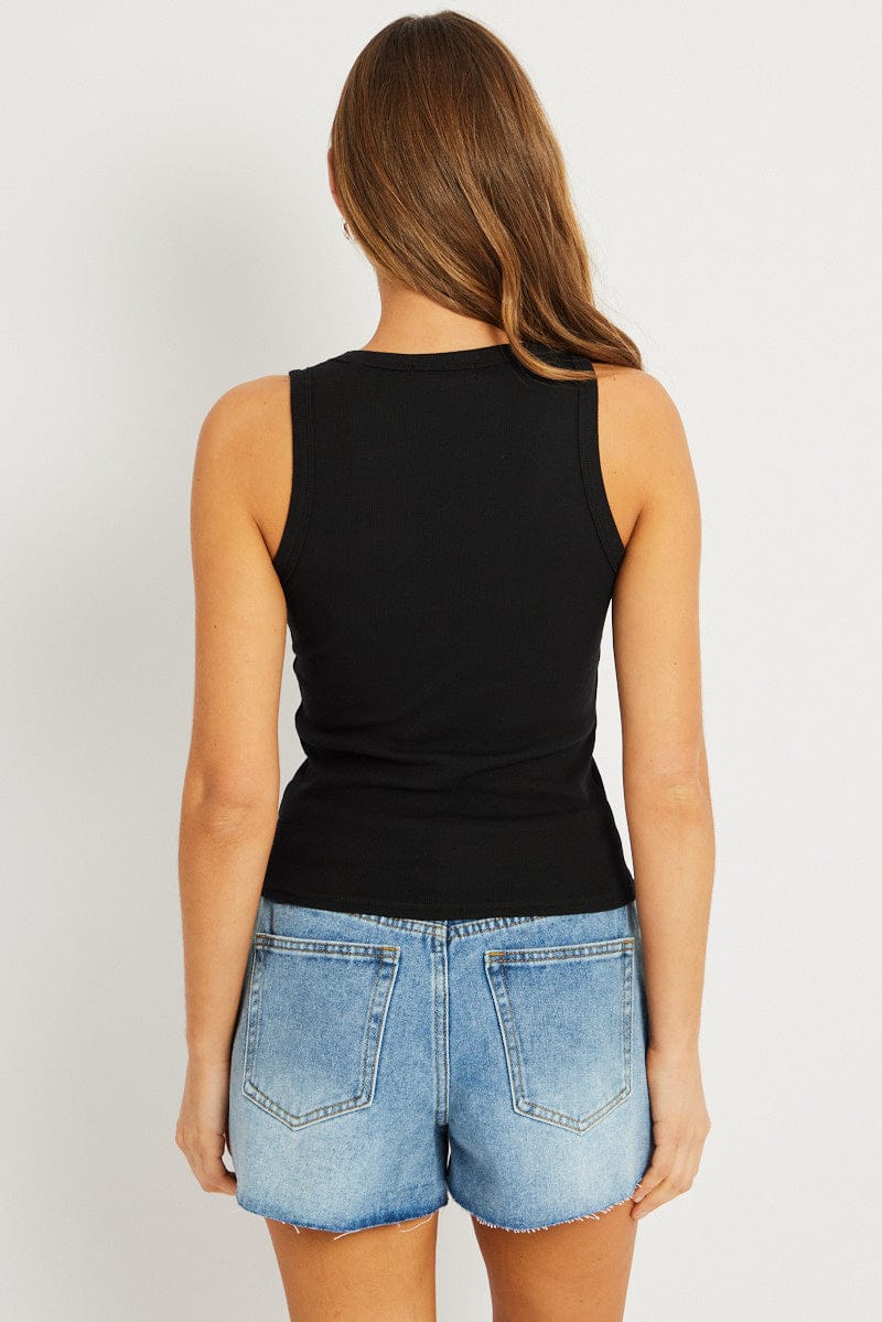 Black Singlet Top Contrast Stitch for Ally Fashion