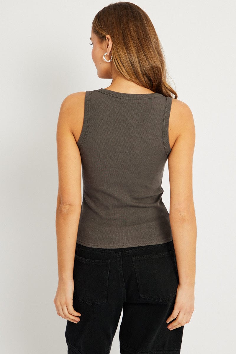 Grey Singlet Top Contrast Stitch for Ally Fashion