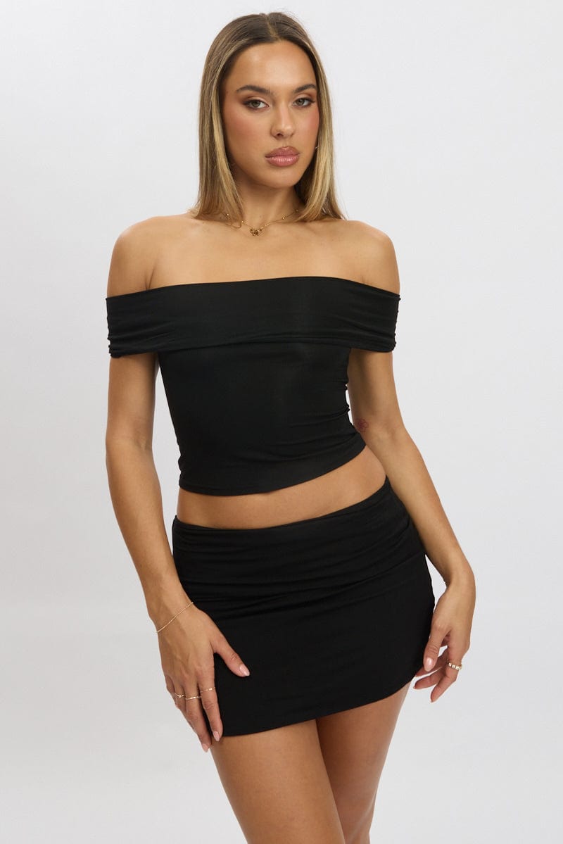 Black Off Shoulder Top Modal for Ally Fashion