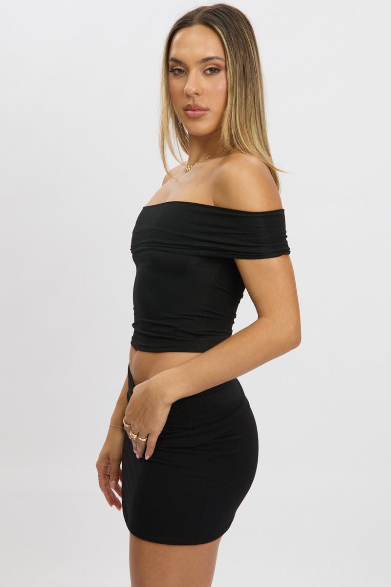 Black Off Shoulder Top Modal for Ally Fashion