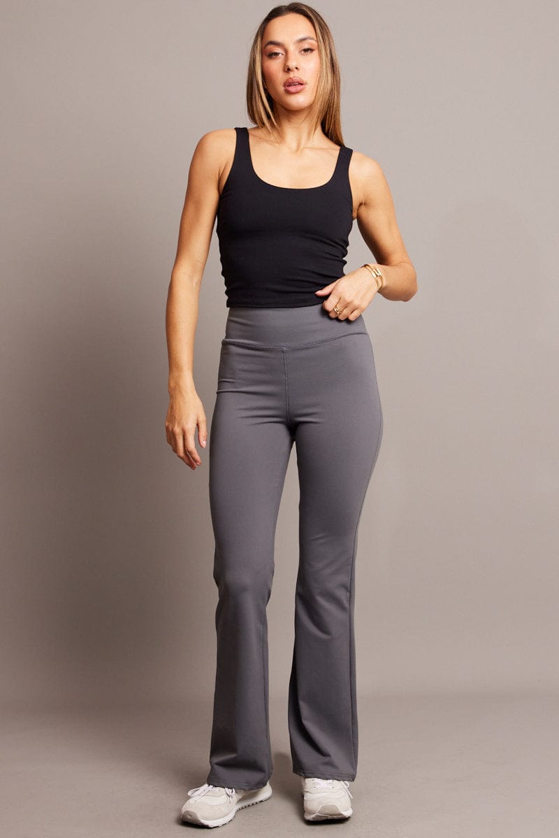 Grey Flared Leggings High Rise Pants for Ally Fashion