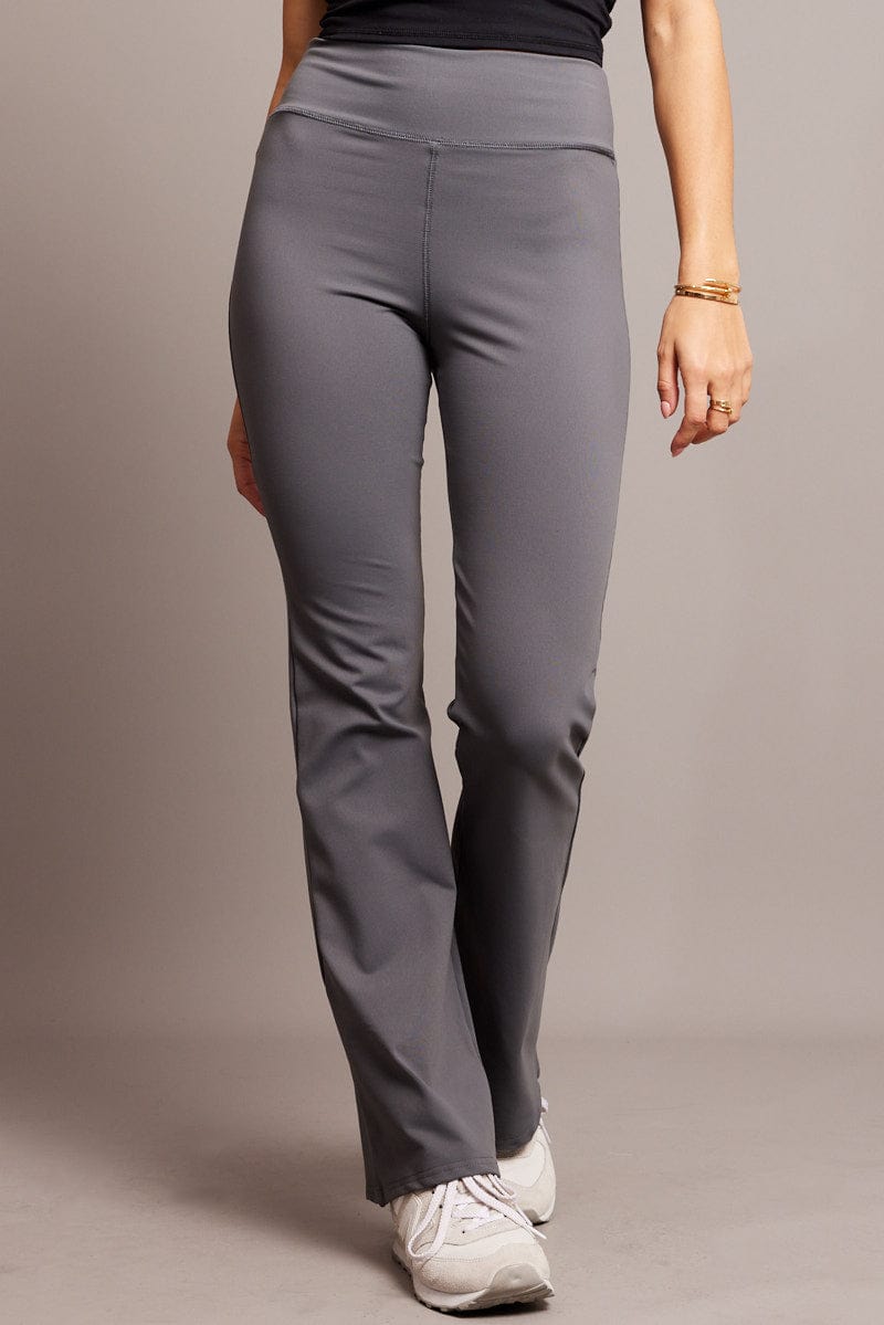 Grey Flared Leggings High Rise Pants for Ally Fashion