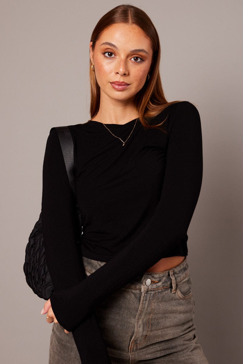 Black Top Long Sleeve Crew Neck Modal for Ally Fashion