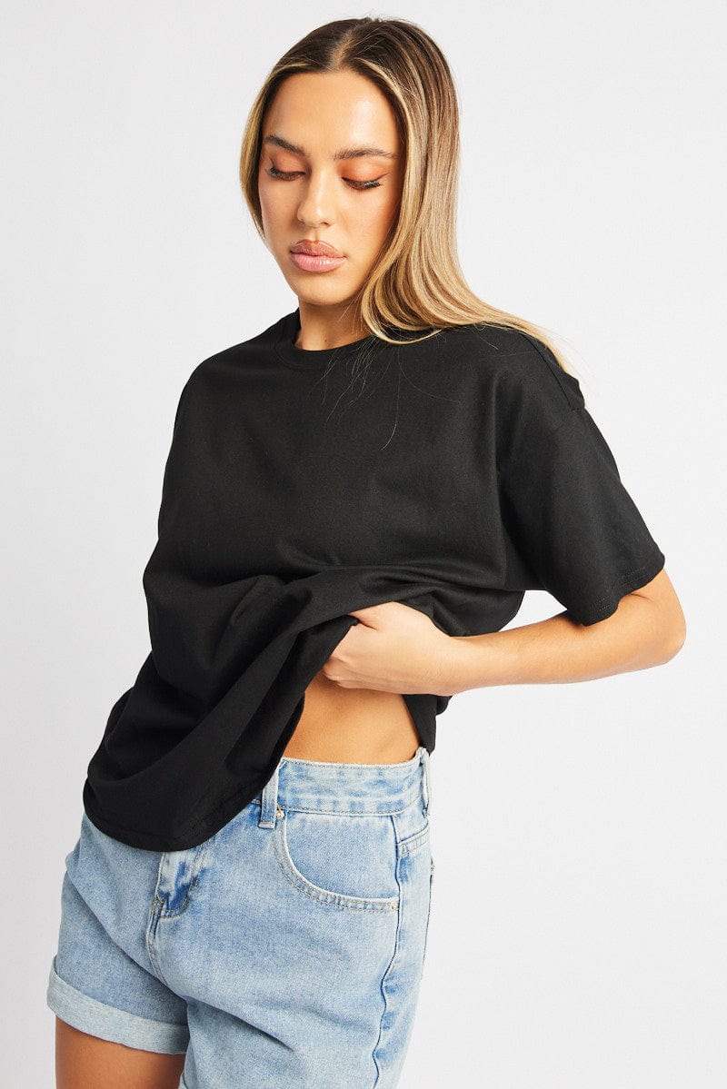 Black Oversized T Shirt Short Sleeve Crew Neck for Ally Fashion