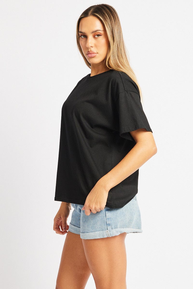 Black Oversized T Shirt Short Sleeve Crew Neck for Ally Fashion