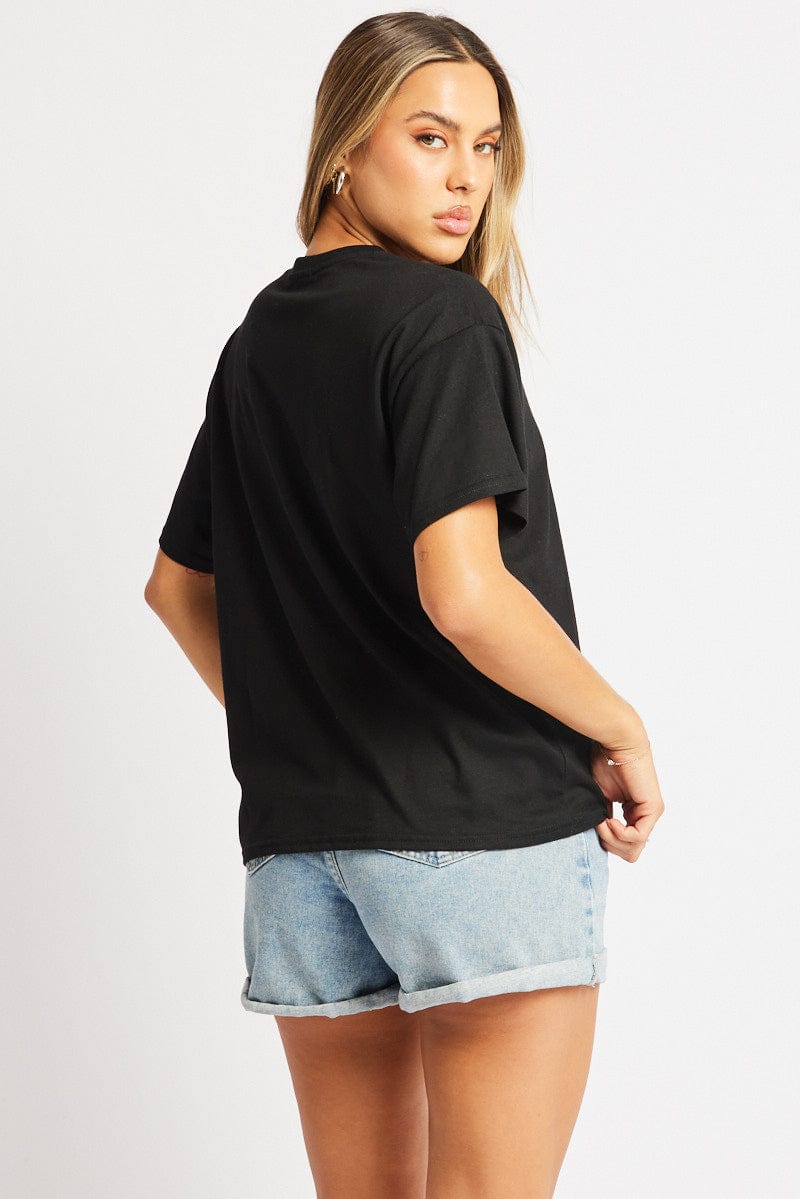 Black Oversized T Shirt Short Sleeve Crew Neck for Ally Fashion