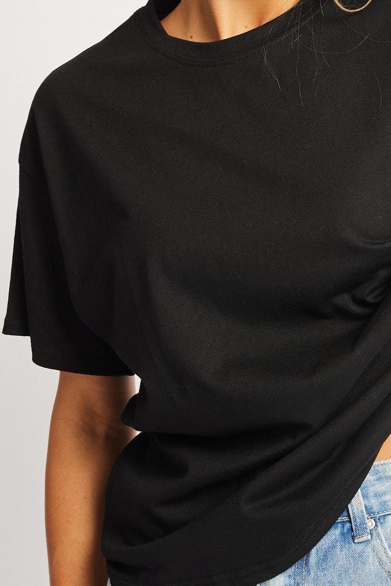 Black Oversized T Shirt Short Sleeve Crew Neck for Ally Fashion