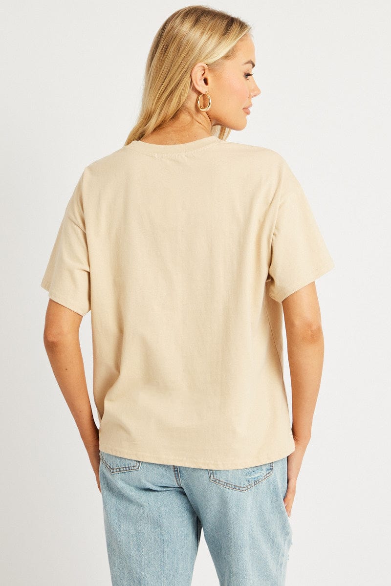 Beige Oversized T Shirt Short Sleeve Crew Neck for Ally Fashion