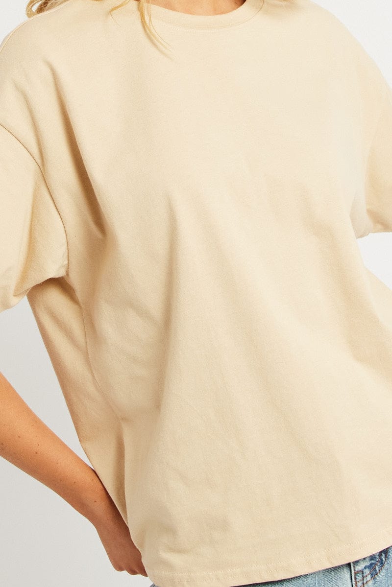 Beige Oversized T Shirt Short Sleeve Crew Neck for Ally Fashion