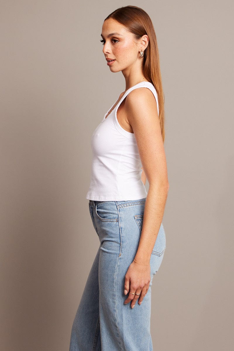 White Tank Top Scoop Neck Sleeveless for Ally Fashion