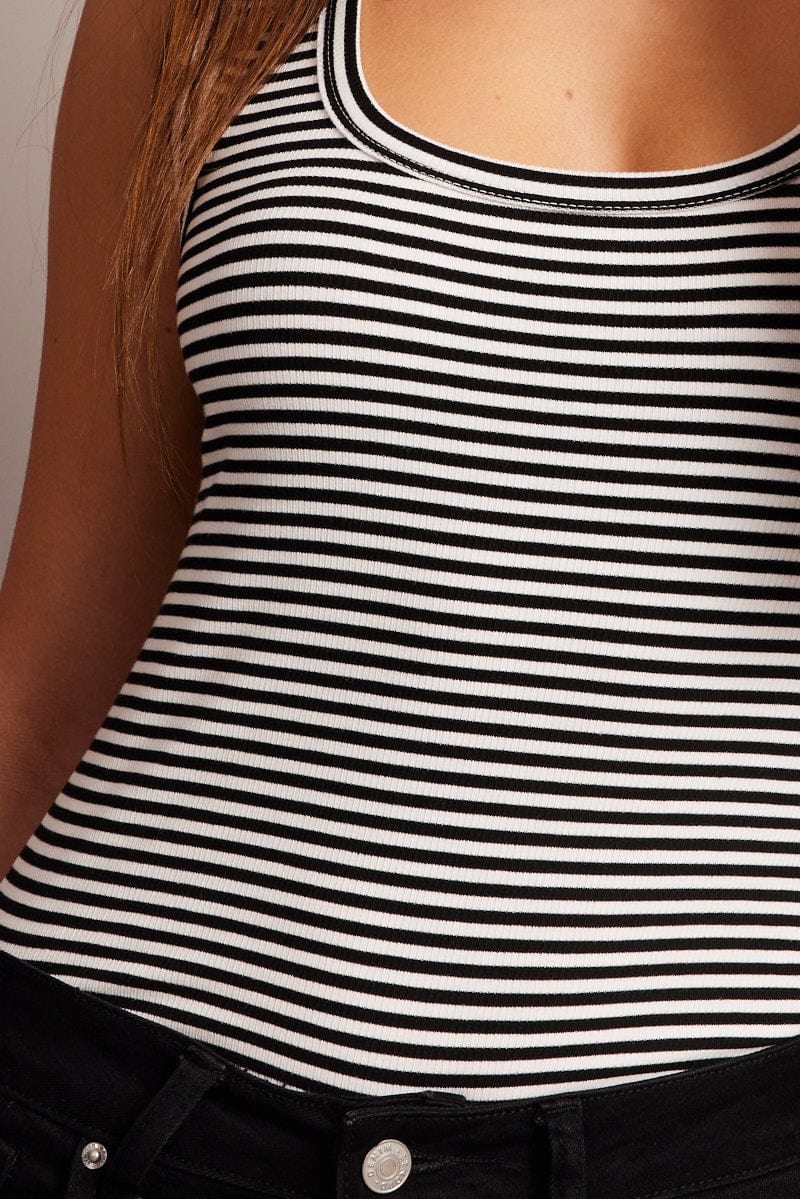 Black Stripe Tank Top Scoop Neck Sleeveless for Ally Fashion