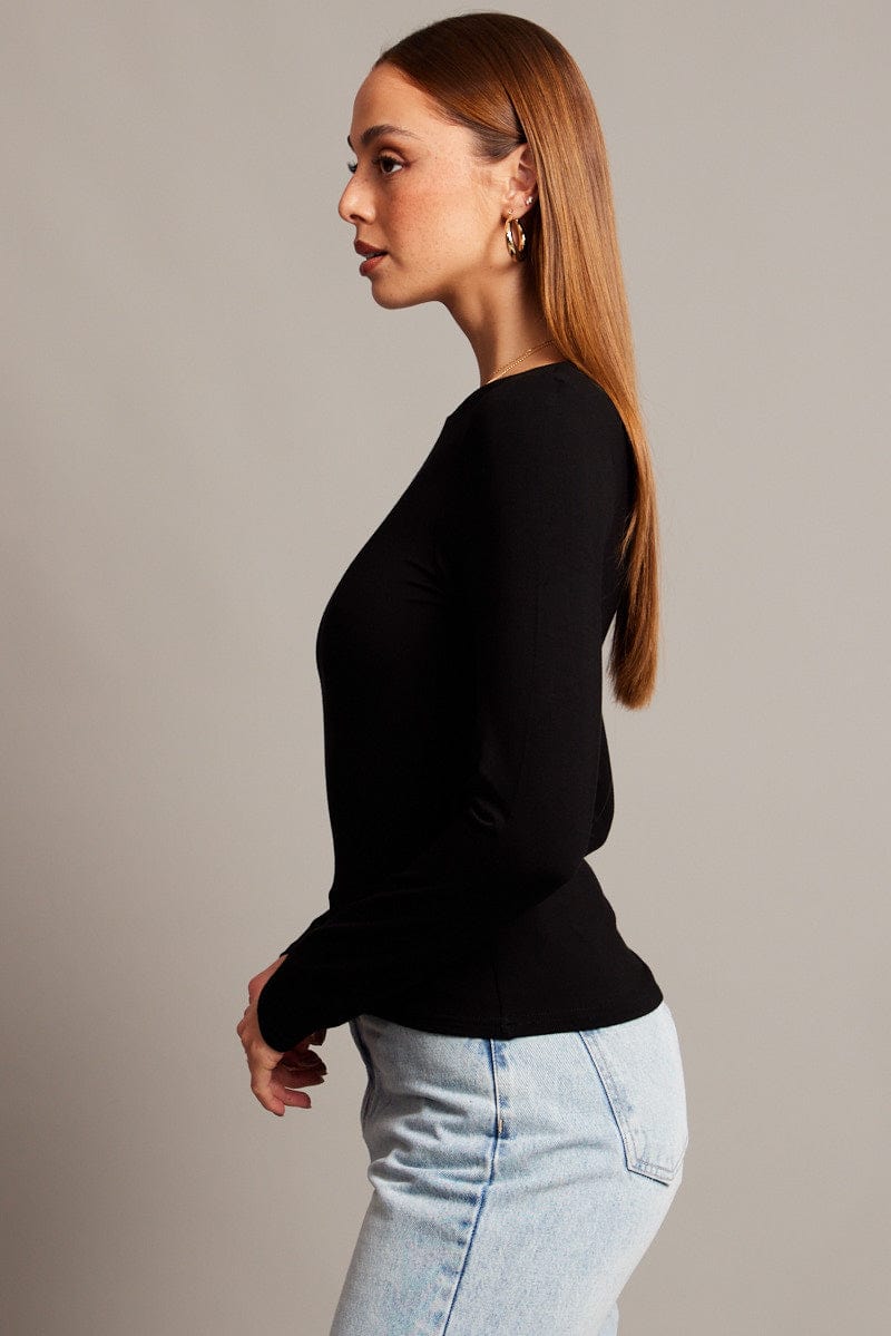 Black Top Long Sleeve Boat Neck Modal for Ally Fashion