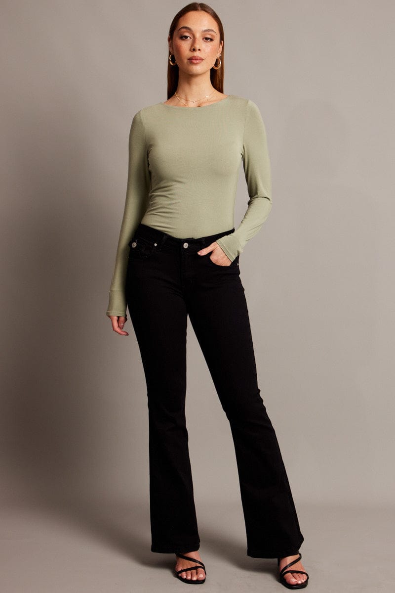 Green Top Long Sleeve Boat Neck Modal for Ally Fashion