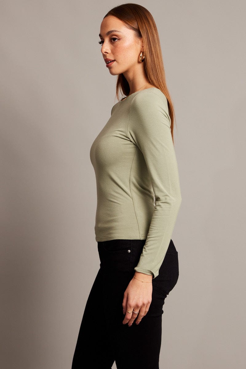 Green Top Long Sleeve Boat Neck Modal for Ally Fashion