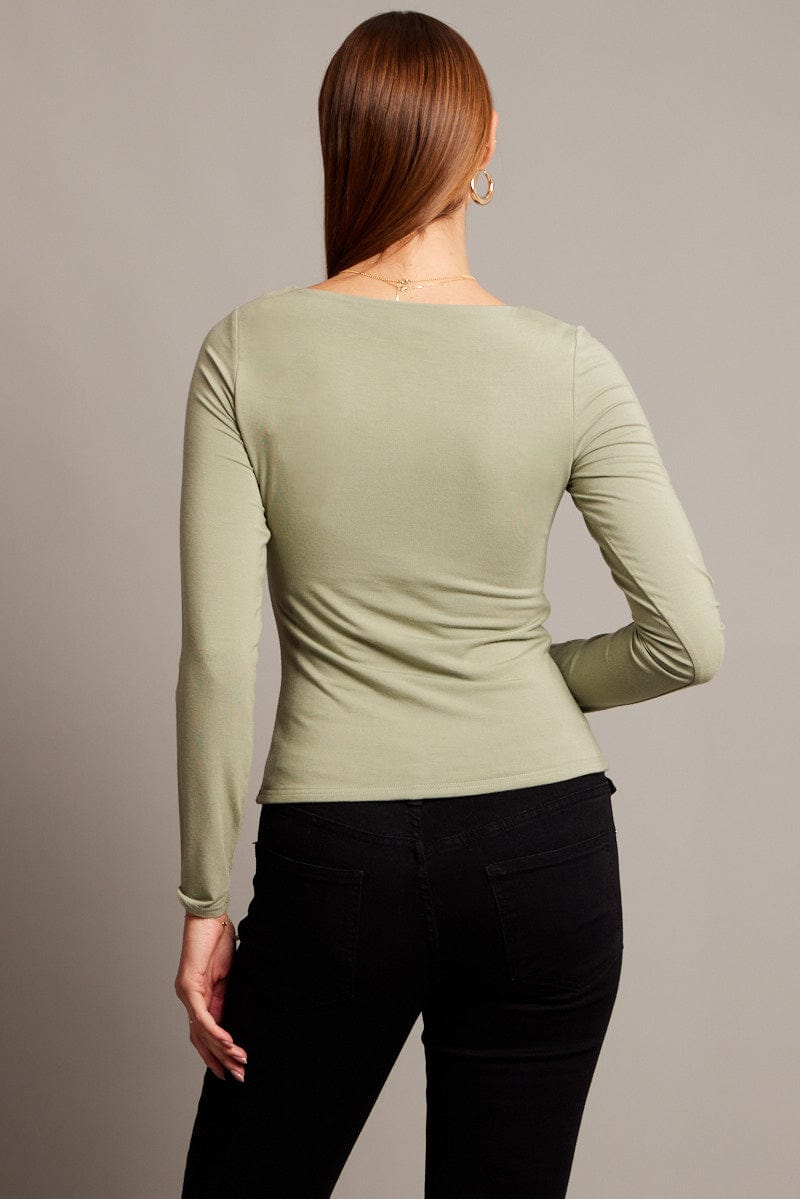 Green Top Long Sleeve Boat Neck Modal for Ally Fashion