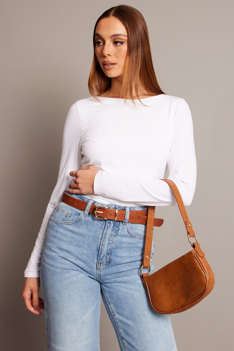 White Top Long Sleeve Boat Neck Modal for Ally Fashion